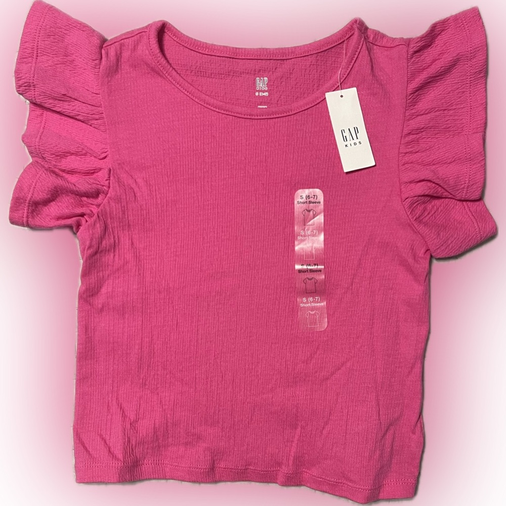 GAP KIDS Bright Pink Ruffle Sleeve Top ~ Small size 6/7